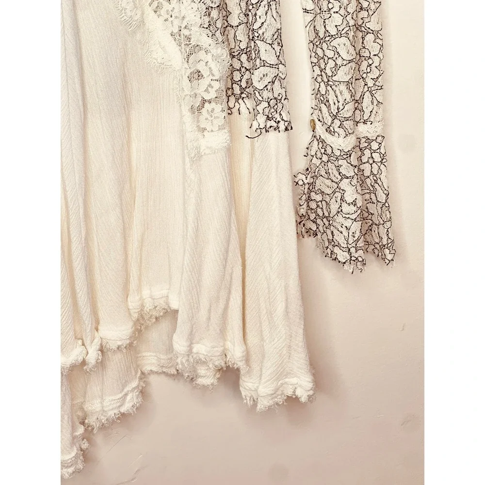 Free People Tell Tale Heart Tunic Womens Small Ivory Black Lace Boho Cottagecore